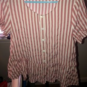 Pink and White Striped Peplum Blouse